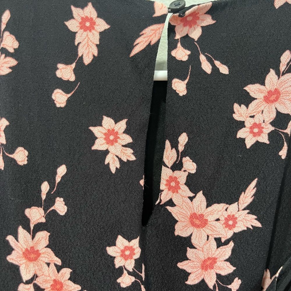 Loft Women's Size Large Knee Length Black and Pink Floral Dress with tie bow - Picture 8 of 8